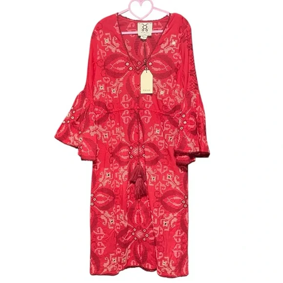 Figue Minette Cross-Stitch Embroidered Midi Dress Size M Festive Occasion